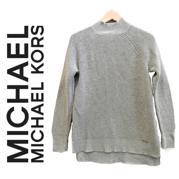 MICHAEL Michael Kors Sweaters - MICHAEL KORS Gray Waffle Knit Mock Neck Sweater Tunic Hi-Lo Long Sleeve Women S